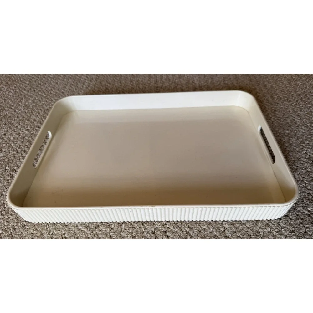 VTG Estee Lauder Cream‎ Vanity Tray Fluted Edge Handles 16x11 Plastic